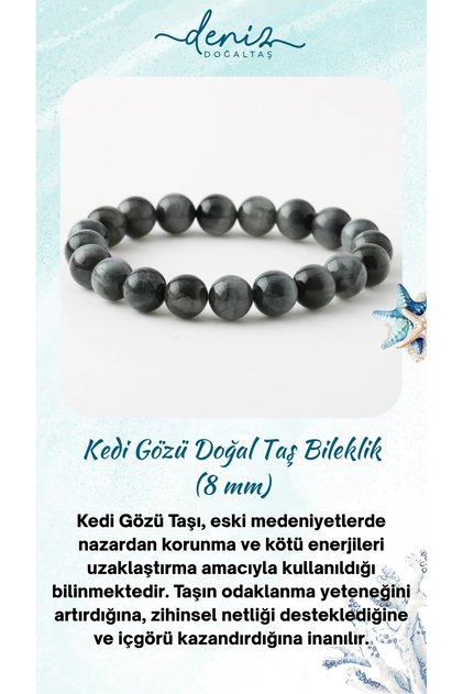 Sertifikalı Kedi Gözü Doğaltaş Bileklik, Kedi Gözü Doğal Taş Bileklik (10MM) B1085