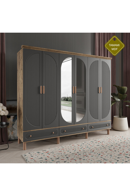 DRNHOME SOHO 6 KAPAKLI ANTRASİT GARDIROP TAMAMI MDF - Fiyatı