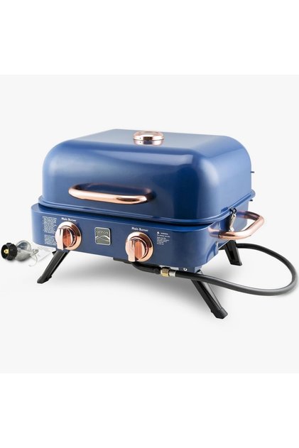 KT-R40003-NC Gazlı 2 Ocaklı Masa Üstü Barbekü - Mavi