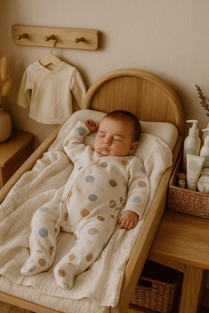 Newborn Jumpsuit with Gloves and Booties - Natural Cotton - Planet Pattern