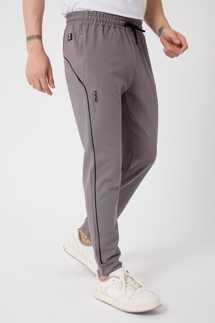 New Season Soft Textured Diagonal Fabric Cuffed Leg Men's Sports Sweatpants, Smoke