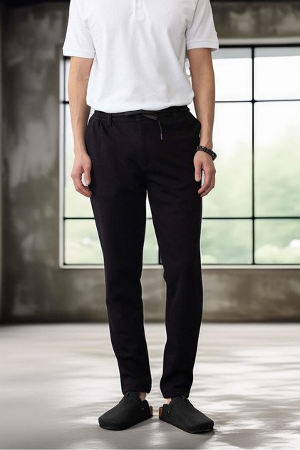 Premium Oxford Knitted Double Leg Men's Trousers - Black