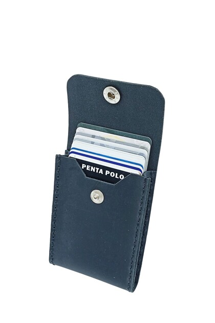 Genuine Leather Men's Wallet - Handmade Box Card Holder - Vertical Model
