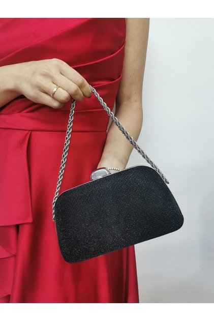 Women's Big Jewelled Black Evening Dress Clutch Portfolio Chain Strap Handheld Wedding Engagement Night Shoulder Bag
