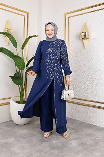 Elif Artar naz abiye yırtmaçlı lacivert - Fiyatı, Yorumları
