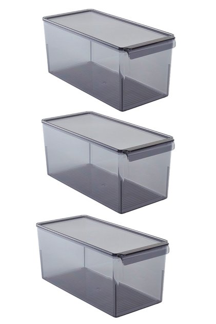 3-Piece Refrigerator Organizer with Lid, In-Cabinet Organizer Storage Container Set 165*355*160mm Transparent Black