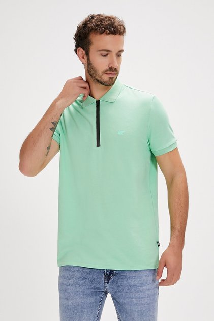 Cord polo collar green men's t-shirt