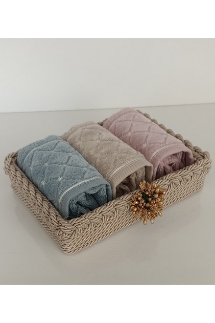 Knitted Towel Basket Cotton 3 Pieces Small Towels Gift Bundle Dowry Box