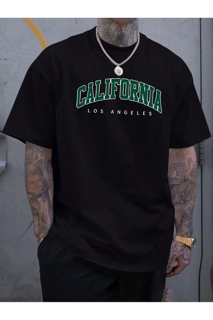 California Printed T-Shirt for Men, Casual Short Sleeve T-Shirt for Summer