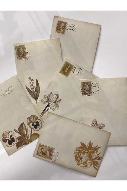 A6 (10,5x14,8 cm) Vintage Mektup Temalı 6’lı Kağıt Seti | Scrapbook, Ajanda, Planlayıcı Kullanım