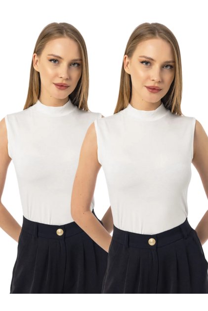 Women's White 2-Piece Sleeveless Body Half Thigh