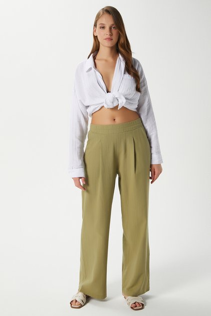 Women's Lana Linen Cotton Khaki Palazzo Trousers
