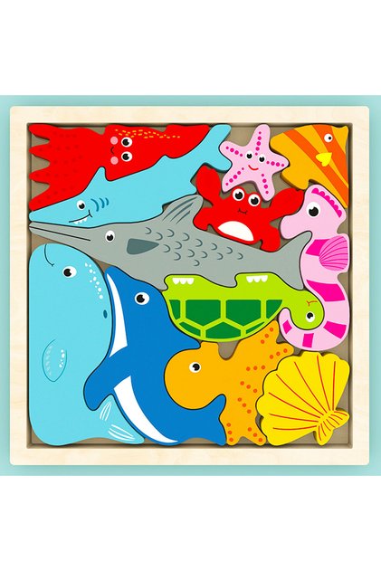 Puzzle lemn 3D Tetris Montessori, animale marine