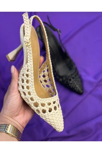 Women's Thin Heel Leather Braided Open Back Stiletto Mold Shoes