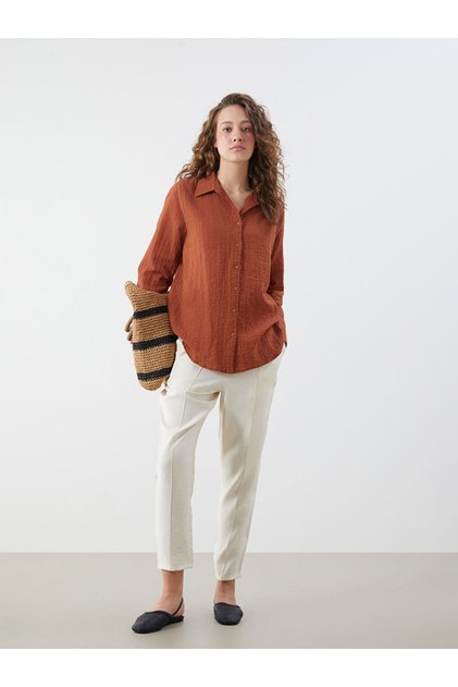 Ecru Elastic Waist Modal Mixed Women's Trousers