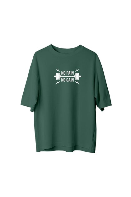 No Pain No Gain Front Side Printed Gym Oversize Tshirt T-Shirt 100% Cotton