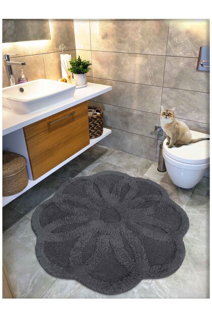 Cotton Tufting Water Absorbent Bath Mat, Bathroom Carpet Lotus 120 X 120 cm Anthracite