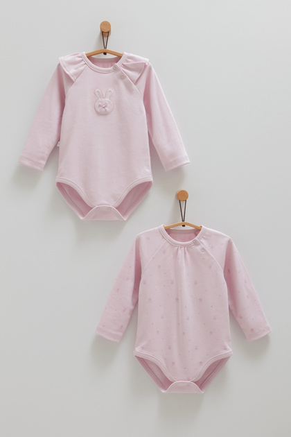 2-Piece Cotton Rabbit Patterned Long Sleeve Baby Girl Bodysuit Set