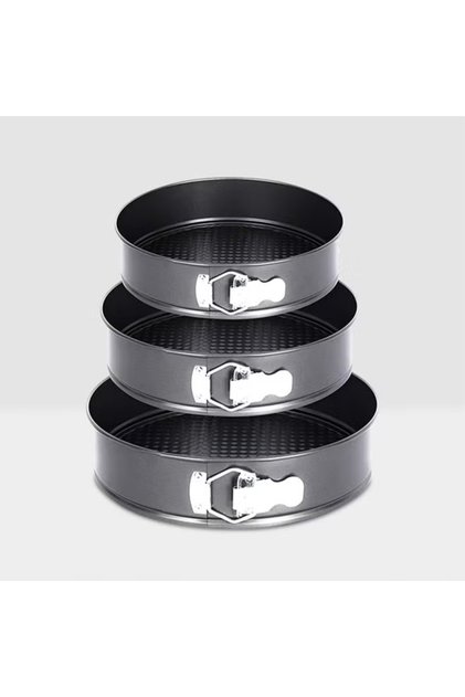 3-Piece Non-Stick Round Cake Pan Set, Dark Grey