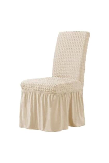 Set 6 huse de scaun, Creponat cu Volanase, Poliester si Licra, Ivoire