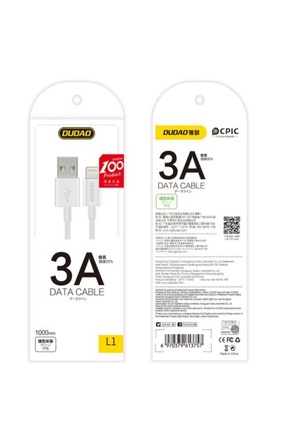 Cablu USB - Lightning 3A pentru iPhone, 1m, Alb