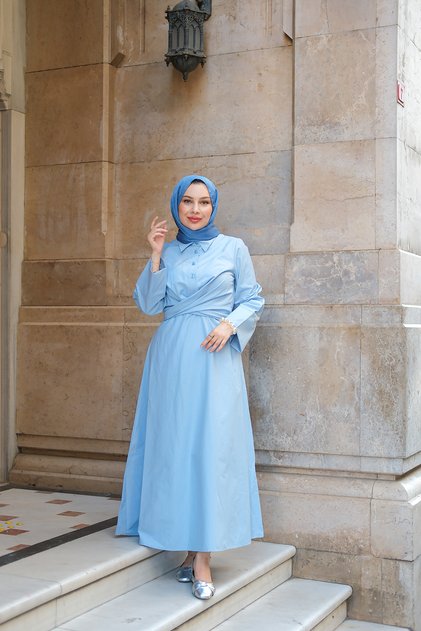 Women's Front Tie Dress Baby Blue
