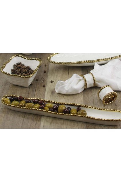 Beth & Lily – Sienna White & Gold Beaded Ceramic Serving Tray | Premium Home Decor | UAE GCC Gifting