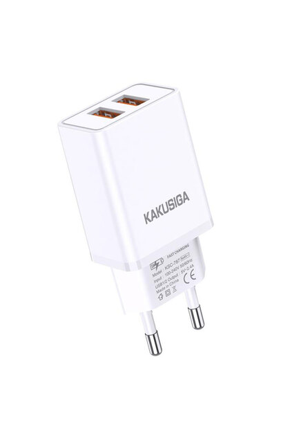 Adaptor de priză cu 2 x USB, KSC-787, încărcare rapidă, putere 18W, alb