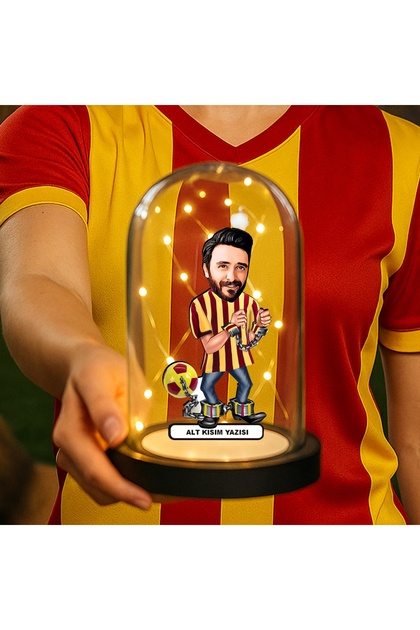 Kişiye Özel Taraftar Karikatür Fanus | Işıklı Biblo Hediye | Takım Temalı Figür