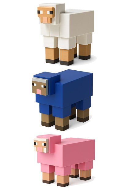 Minecraft Sheep Seti Pembe Koyun Mavi Koyun Beyaz Koyun