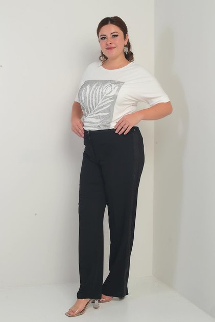 Women's Elastic Waist with Sequin Stripe on the Sides B.B. Pants