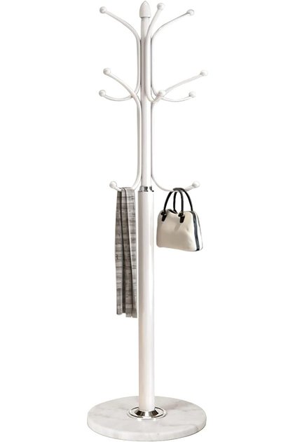 Metal Coat Rack Stand with Natural Marble Base, Free Standing Hall Tree with 12 Hooks for Hanging Sc