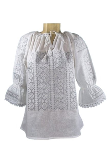Ie Dama, Bumbac, Maneca 3/4, Model Traditional-Broderie Gri, Marime L
