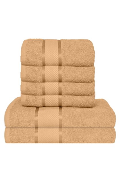 Set de 6 prosoape de baie, bumbac, uni, 400g/m², maro deschis