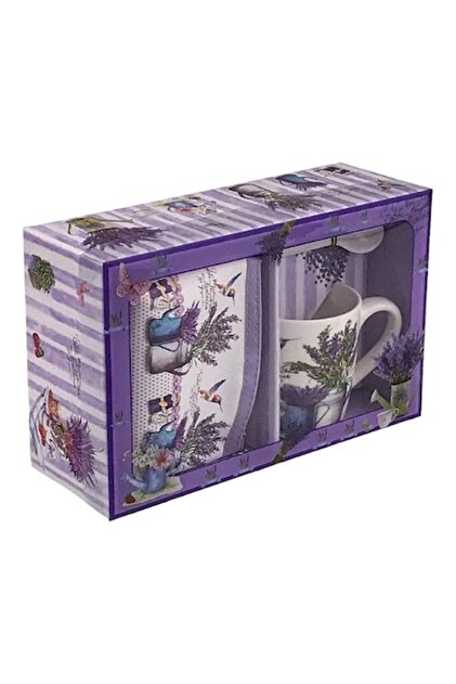 Σετ φορμά din cana din ceramica cu lingurita si portofel, cu lavanda