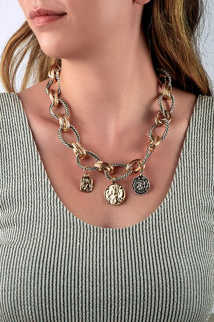 Antique Look Locket Charmed Spiral Ring Thick Necklace