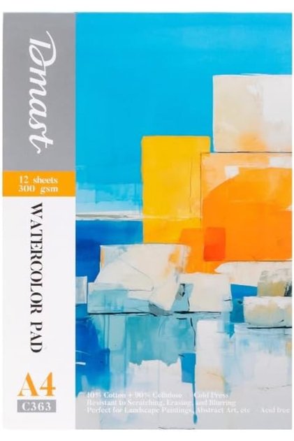 EC363 Dmast 300 GSM A4 Watercolor Paper Pad, 12 Sheets
