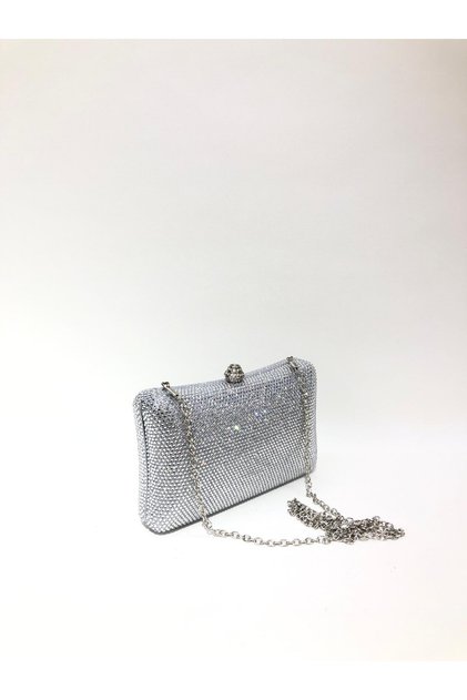 Silver Color Double Side Stone Material Evening Dress Portfolio Clutch Wedding Engagement Henna Evening Bag