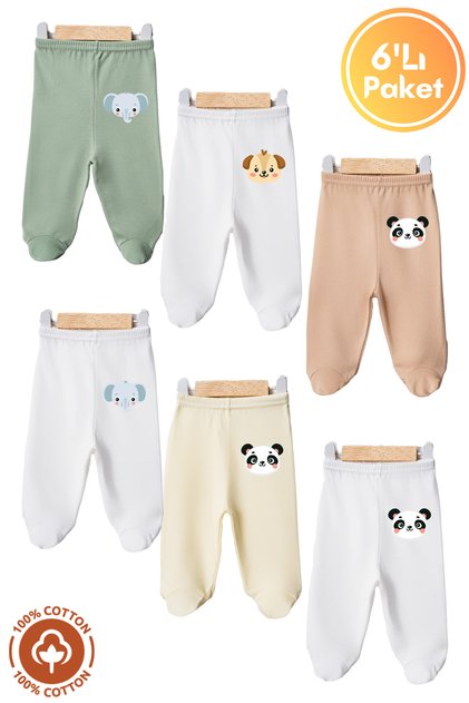 Unisex Baby Combed Organic Cotton Cute Animals 0-6 Months Baby Bottoms with Booties Set of 6