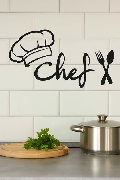CHEF YAZISI CHEF ŞAPKASI DUVAR DEKOR ÜRÜNÜ MUTFAK DEKORU MUTFAK SÜSÜ