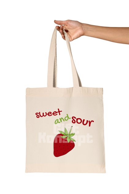 Sweet and Sour Strawberry Printed Gift Organic Raw Cloth Bag
