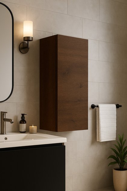Duvara Monte Tek Kapaklı 3 Raflı Banyo & Kiler Dolabı – Meşe/Suntalam, 85×30×30 cm