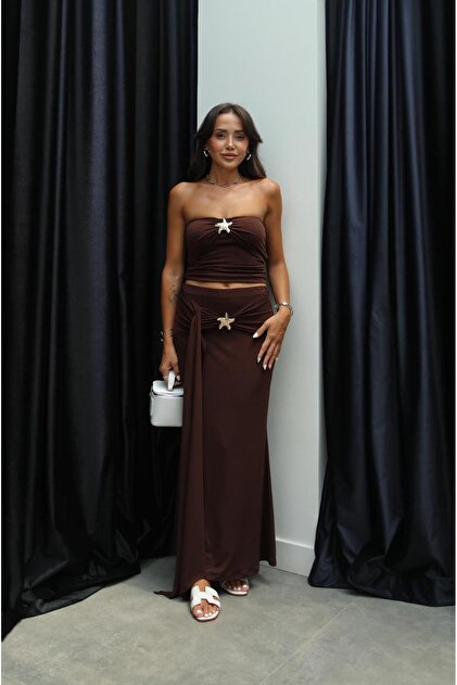 Havo Brown Starfish Blouse Skirt Set- Trendyol Havo Brown Starfish Blouse Skirt Set- Trendyol
