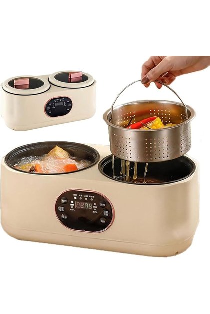 Rice Cooker with Double Pots, 2L Multi-Function Rice Cooker, Electric