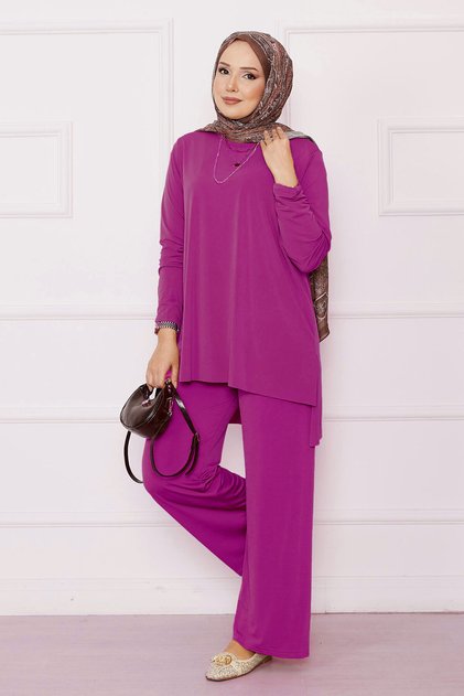 Casual Comfortable Fit Double Sandy Set Fuchsia
