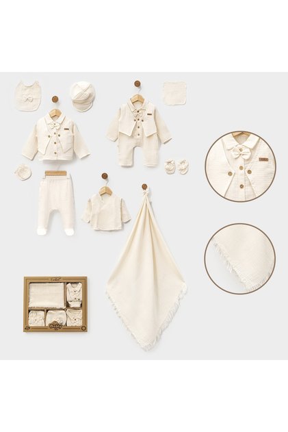 Baby Boy Muslin with Bow Tie 10 Pcs Newborn Hospital Exit Zibin Set Boxed