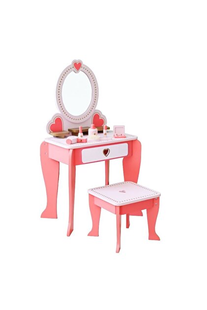 Set masă de toaletă pentru fete, 92x34x49 cm, scaun și oglindă, accesorii pentru păr și machiaj, lemn roz