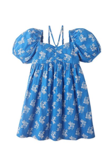 Girls' Short Sleeve Floral Print Dress with Straps