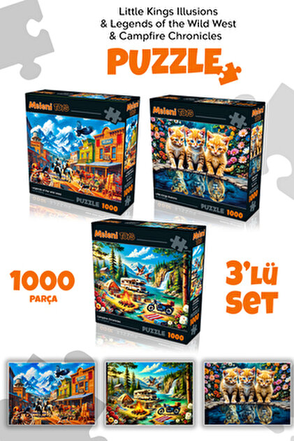Meleni Toys 3 Adet 1000 Parça Puzzle - Limanda Sakinlik, Sahil