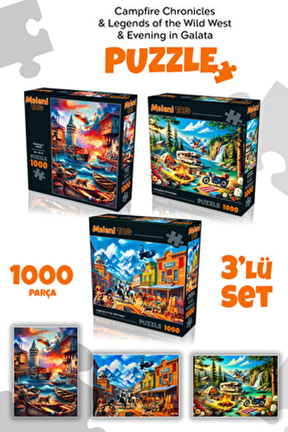 Meleni Toys 3 Adet 1000 Parça Puzzle - Limanda Sakinlik, Sahil